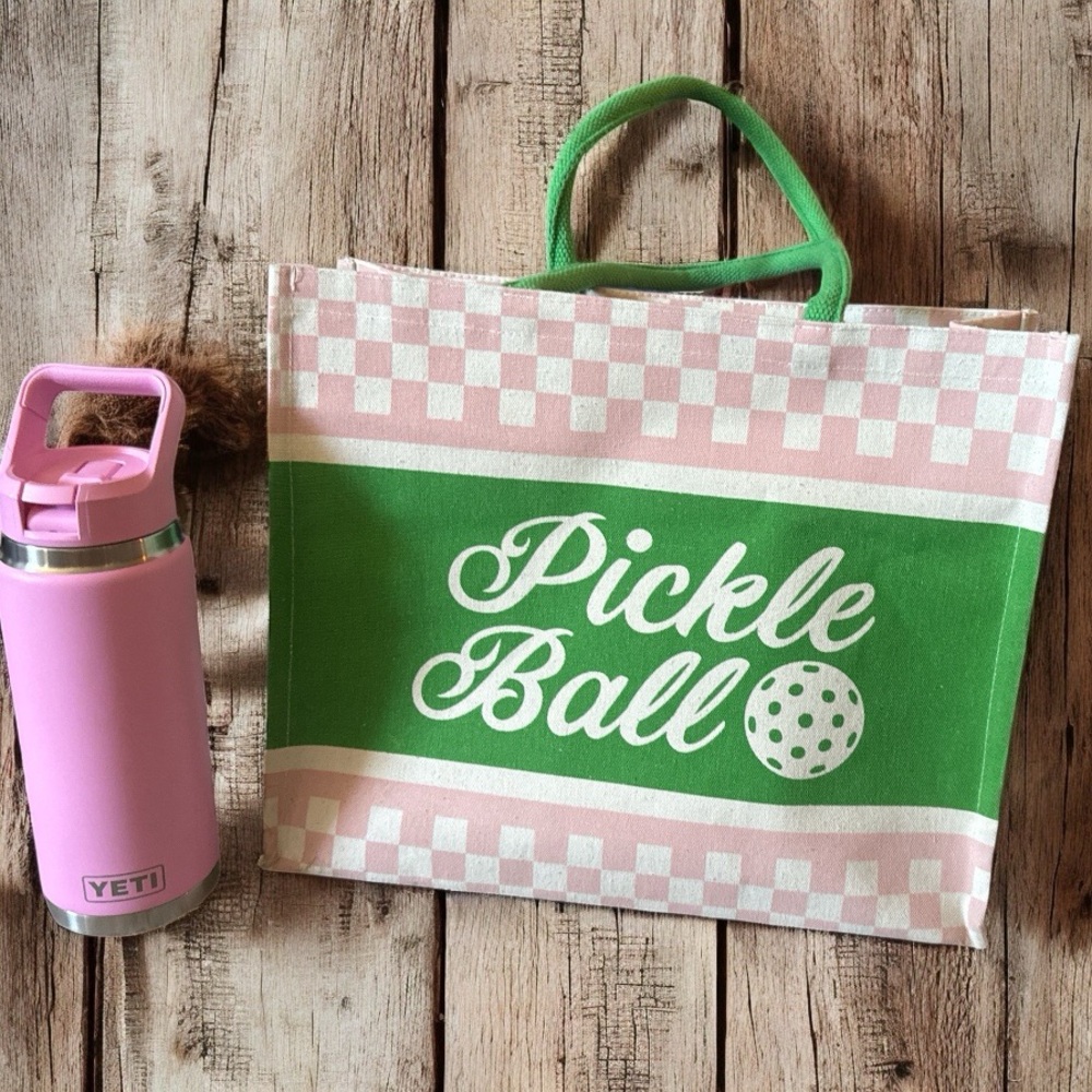 Boutique Pickle Ball Gift Set YETI Tumbler/Lg Canvas Sport Tote NWT